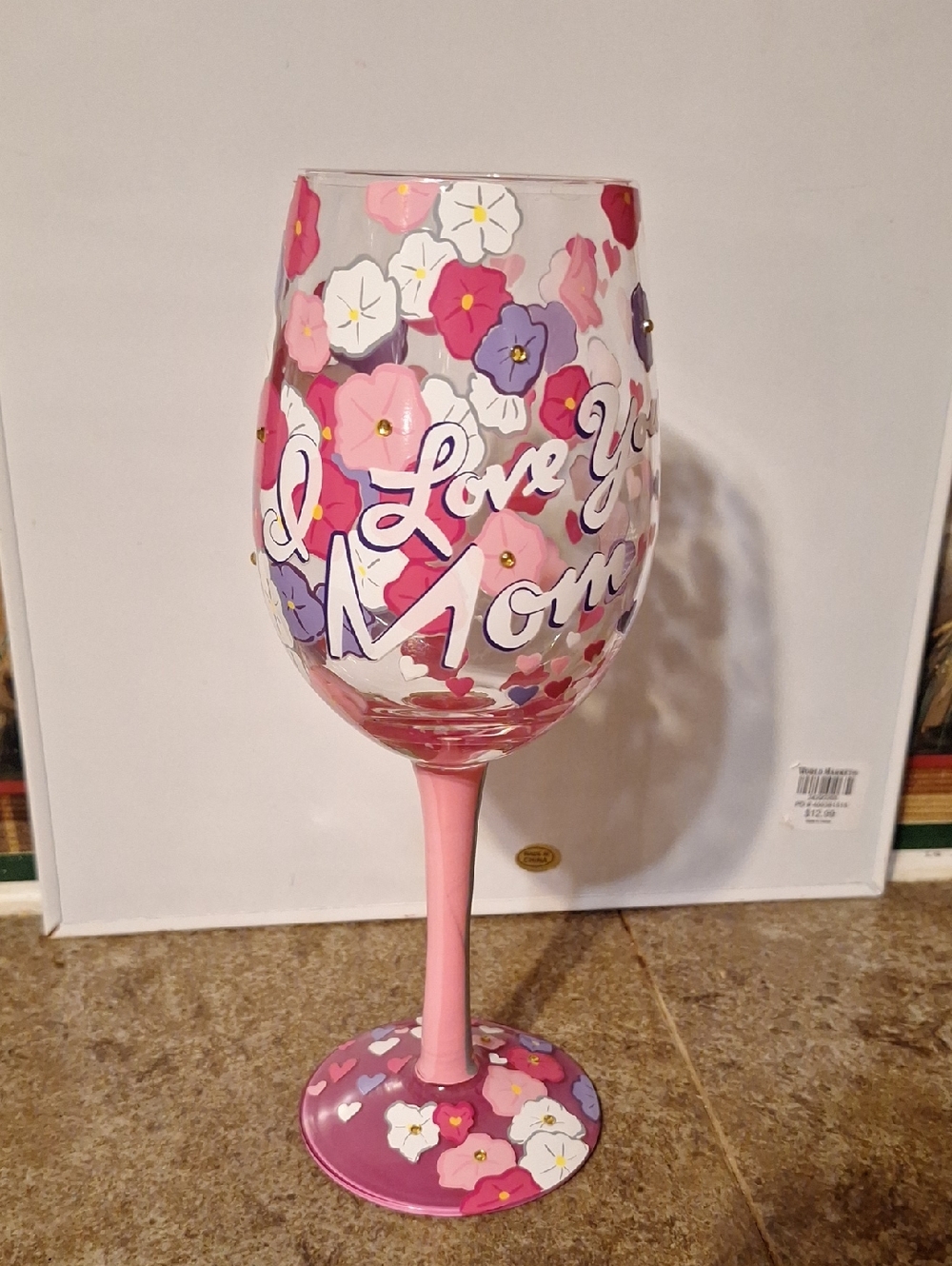 Lolita Hand-Painted "Love You Mom" Wine Glass